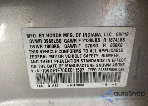 2013 Acura Ilx 2.0L z USA, uszkodzony, nr VIN 19VDE1F70DE011597